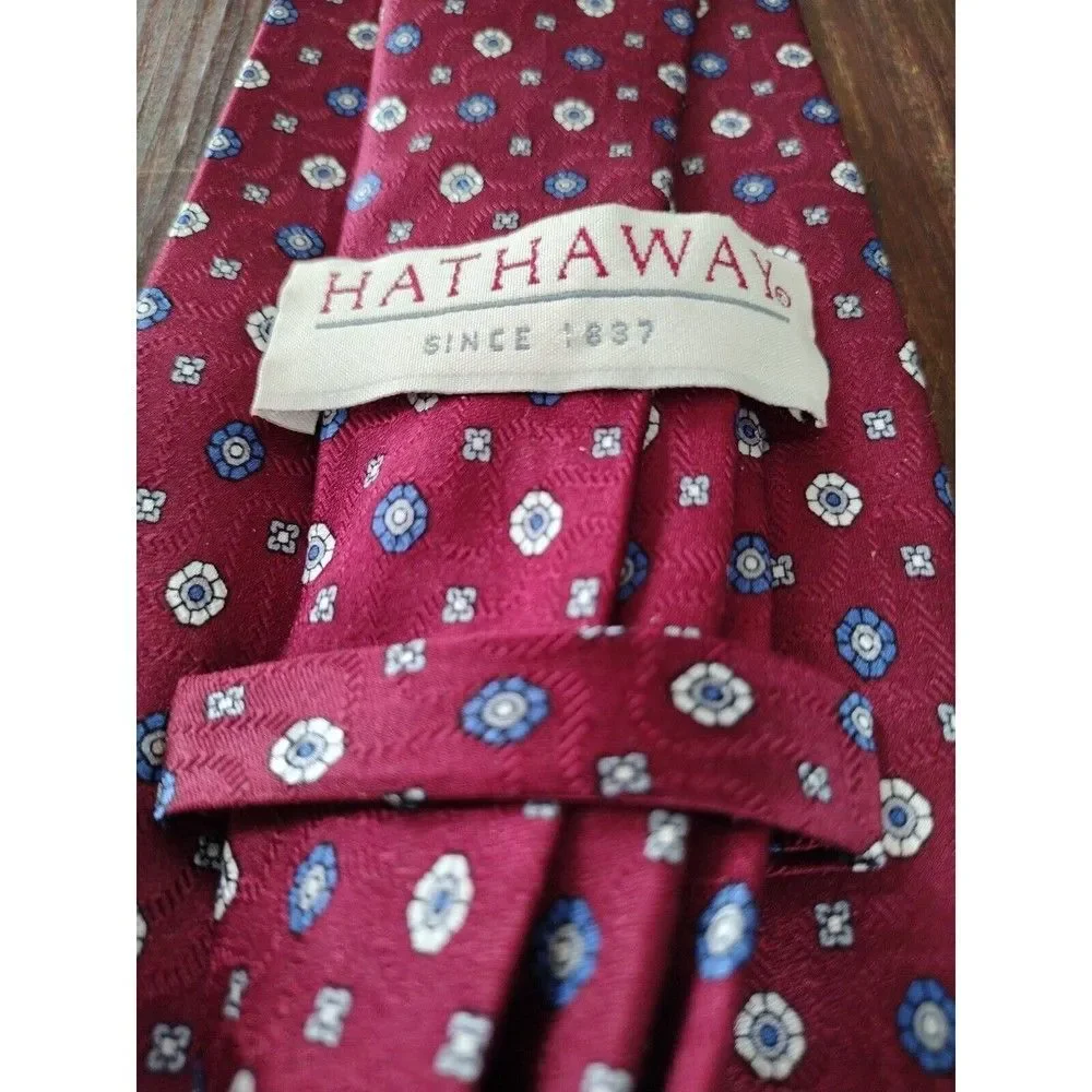 100% Silk Tie Necktie Mini Floral Vintage Hathaway Men's Red Blue White